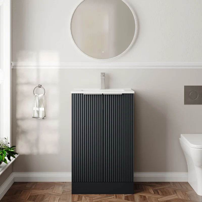Hudson Reed Fluted Floor Standing 500mm Vanity Unit & Ceramic Basin - Satin Anthracite