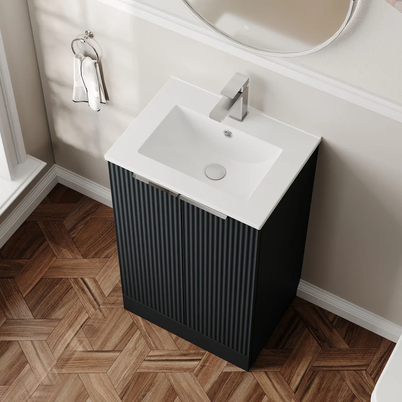 Hudson Reed Fluted Floor Standing 500mm Vanity Unit & Ceramic Basin - Satin Anthracite