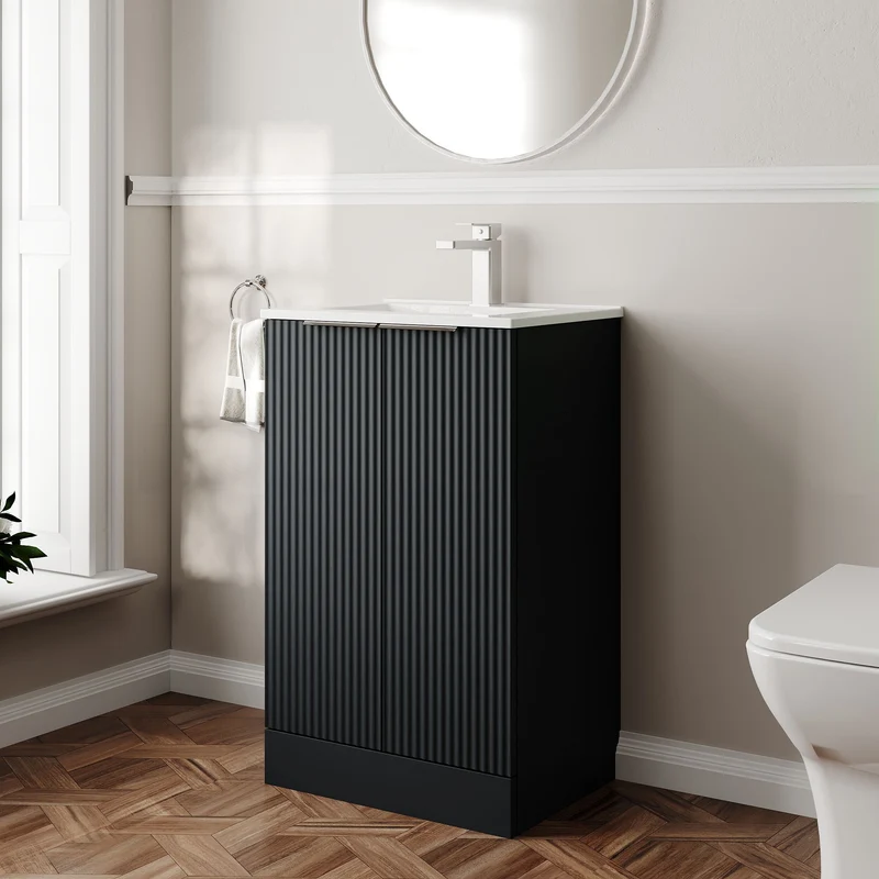 Hudson Reed Fluted Floor Standing 500mm Vanity Unit & Ceramic Basin - Satin Anthracite