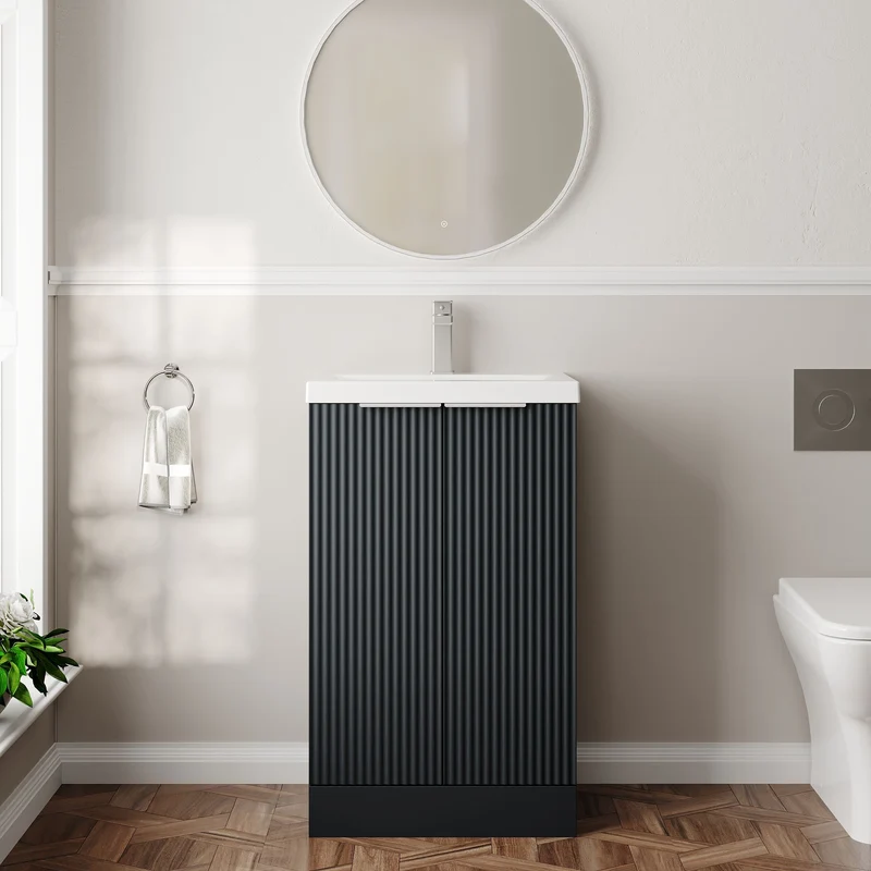 Hudson Reed Fluted Floor Standing 500mm Vanity Unit & Ceramic Basin - Satin Anthracite