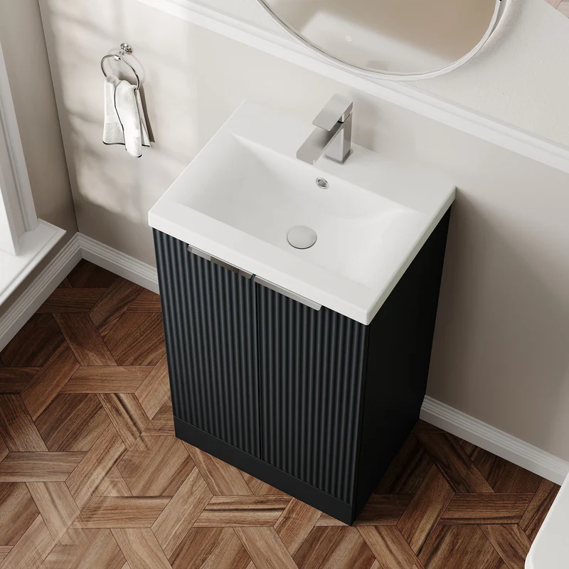 Hudson Reed Fluted Floor Standing 500mm Vanity Unit & Ceramic Basin - Satin Anthracite