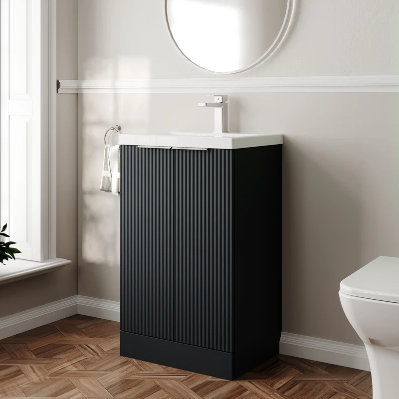 Hudson Reed Fluted Floor Standing 500mm Vanity Unit & Ceramic Basin - Satin Anthracite