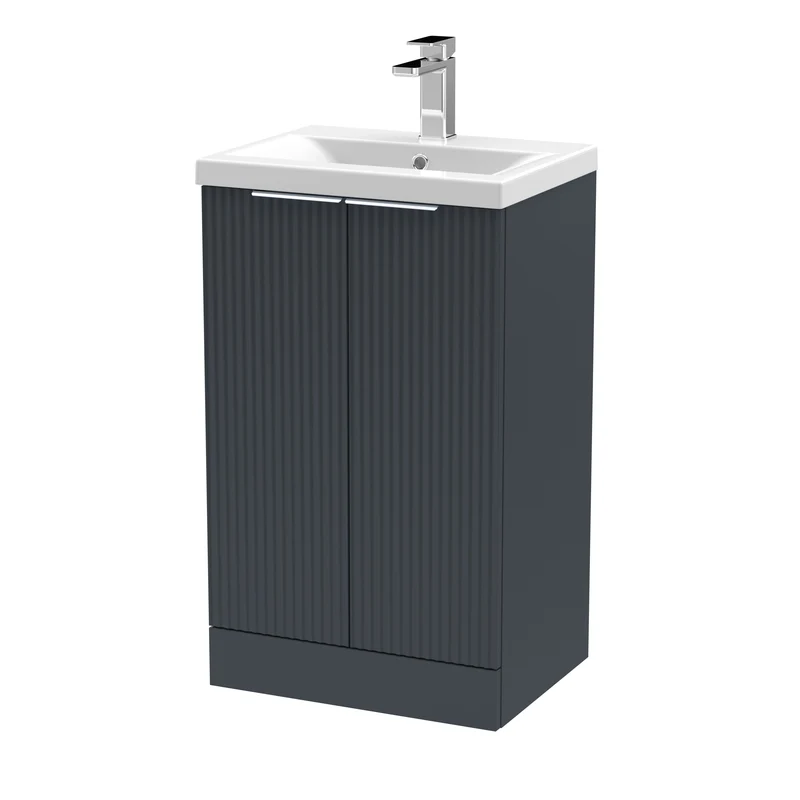Hudson Reed Fluted Floor Standing 500mm Vanity Unit & Ceramic Basin - Satin Anthracite