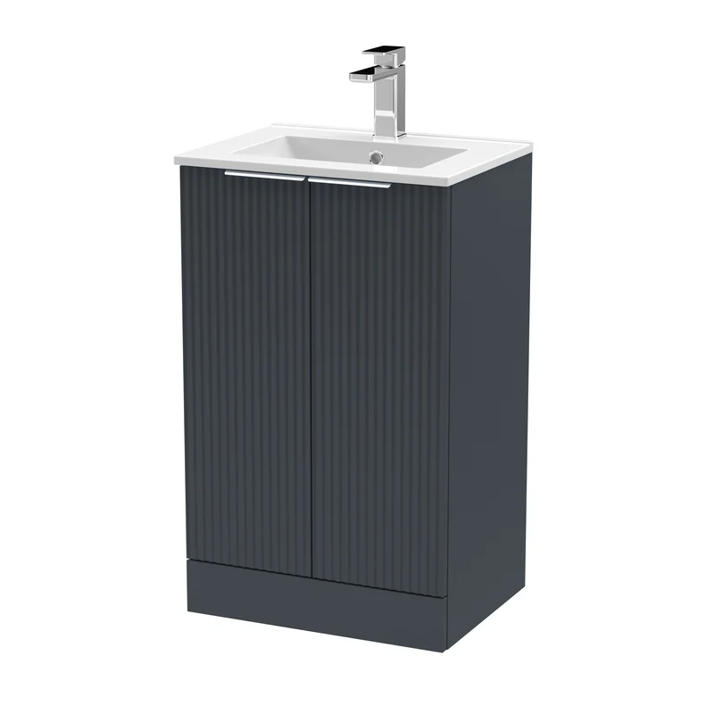 Hudson Reed Fluted Floor Standing 500mm Vanity Unit & Ceramic Basin - Satin Anthracite