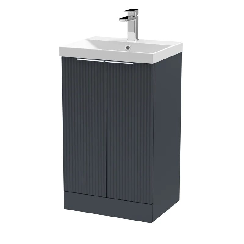 Hudson Reed Fluted Floor Standing 500mm Vanity Unit & Ceramic Basin - Satin Anthracite