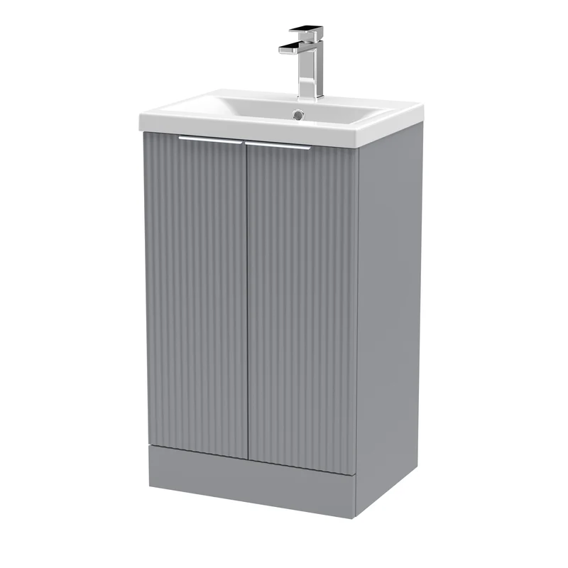 Hudson Reed Fluted Floor Standing 500mm Vanity Unit & Ceramic Basin - Satin Grey