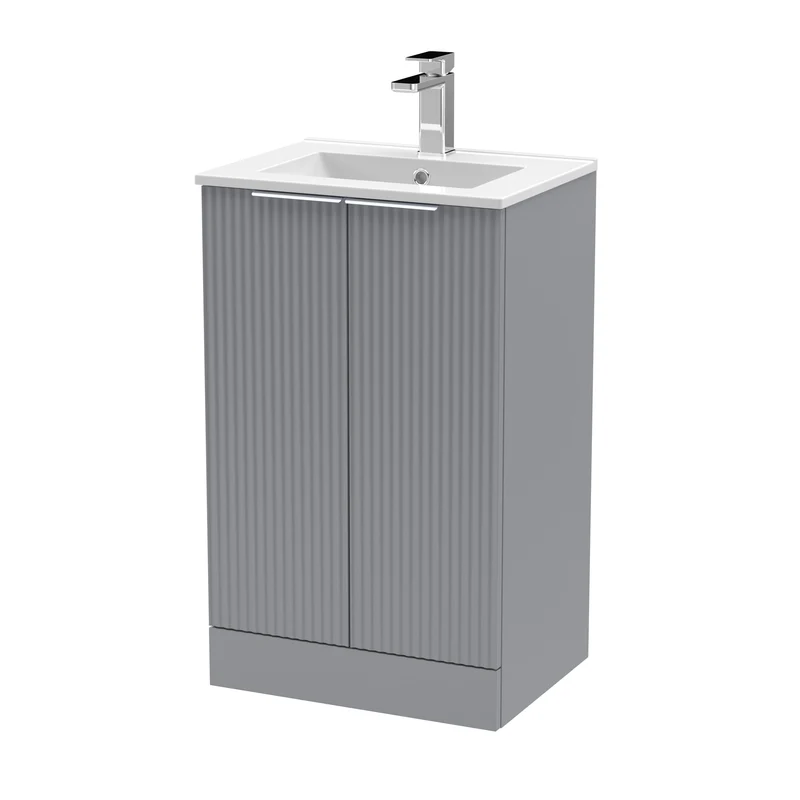 Hudson Reed Fluted Floor Standing 500mm Vanity Unit & Ceramic Basin - Satin Grey