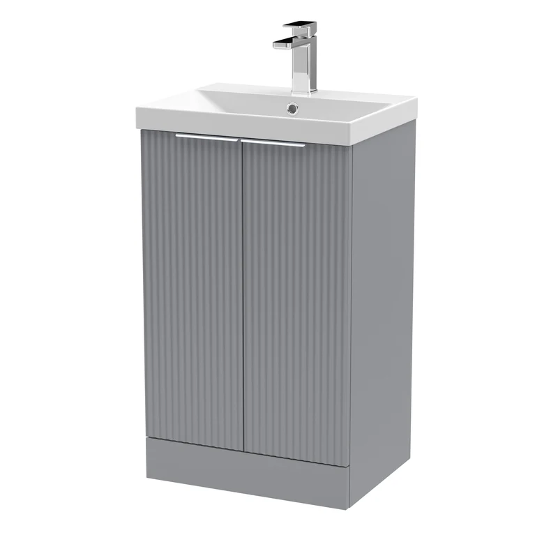 Hudson Reed Fluted Floor Standing 500mm Vanity Unit & Ceramic Basin - Satin Grey