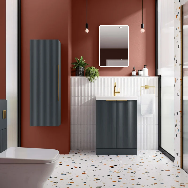 Hudson Reed Fluted Wall Hung 1200mm Vanity Unit With 4 Drawers & Twin Basin - Satin Anthracite
