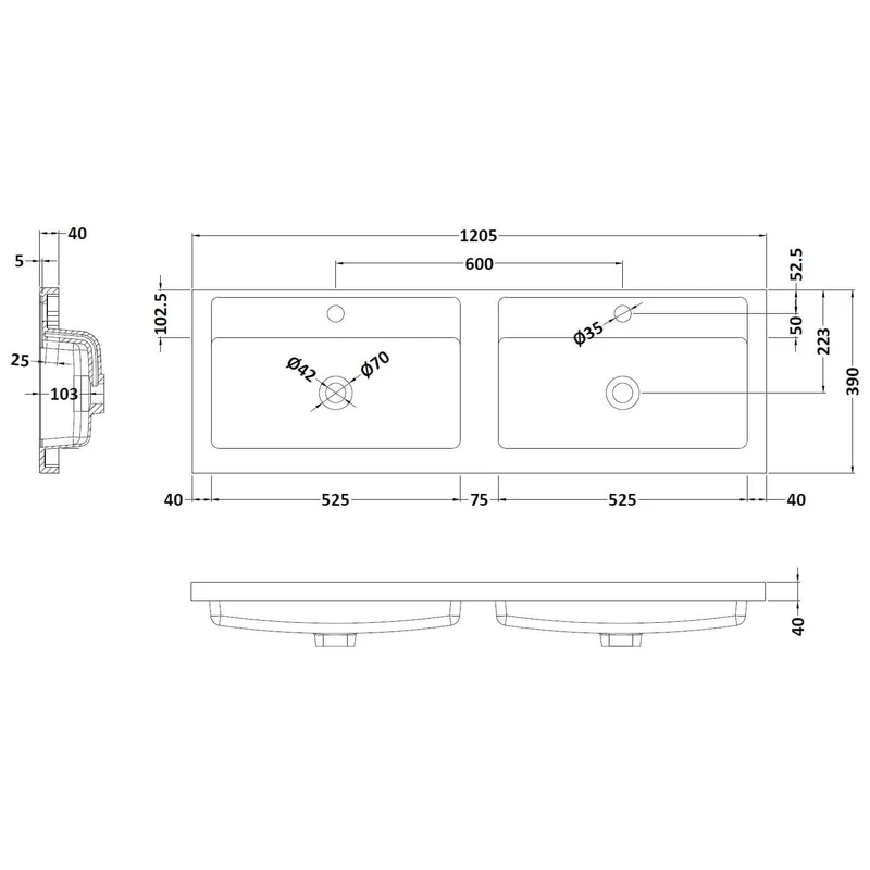 Hudson Reed Fluted Wall Hung 1200mm Vanity Unit With 4 Drawers & Twin Basin - Satin Anthracite
