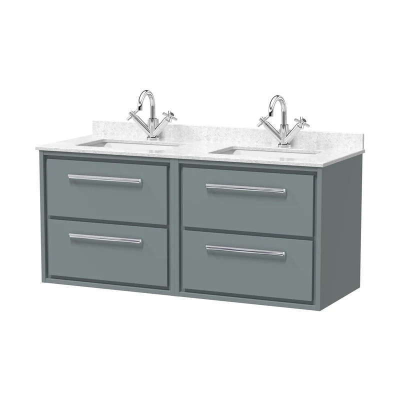 Hudson Reed Lille 1200mm Wall Hung 4-drawer Vanity With Marble Worktop Basin Contemp Coastal Grey MFC Smooth Matt,vitreous China 617x1220x470mm