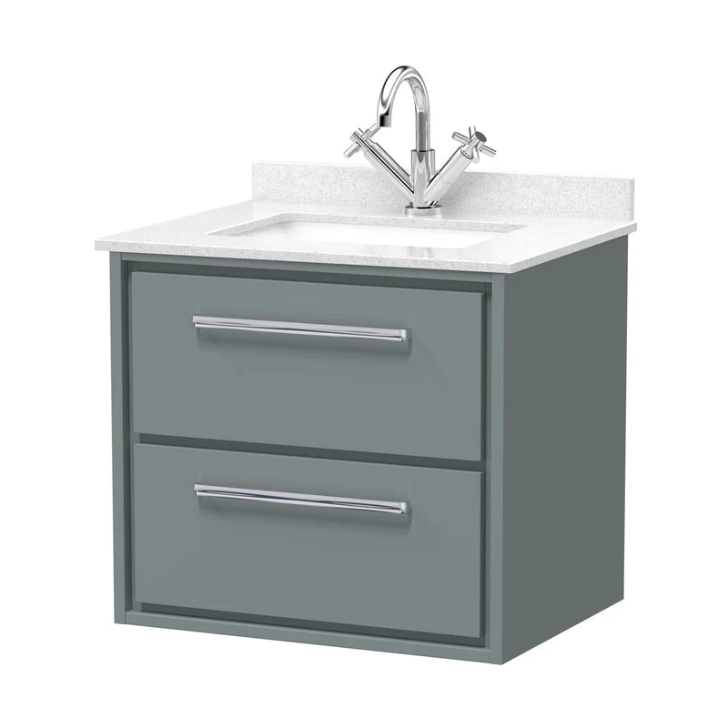 Hudson Reed Lille 600mm Wall Hung 2-drawer Vanity With Marble Worktop Basin Contemp Coastal Grey MFC Smooth Matt,vitreous China 617x620x470mm