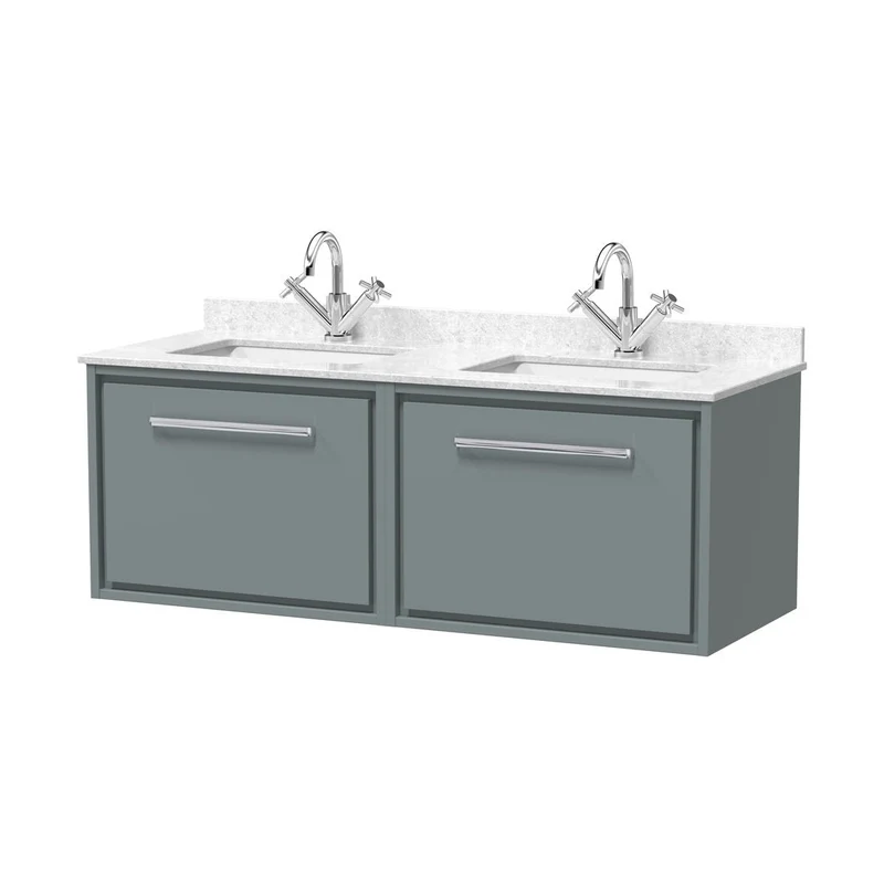 Hudson Reed Lille 1200mm Wall Hung Single Drawer Vanity With Marble Worktop Basin Contemp Coastal Grey MFC Smooth Matt,vitreous China 509x1220x470mm