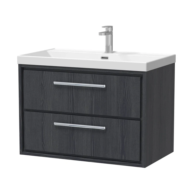Hudson Reed Lille 800mm Wall Hung 2-drawer Vanity With Basin - 1 Tap Hole Contemp Graphite Grey Woodgrain MFC Textured Woodgrain,vitreous China 539x810x460mm