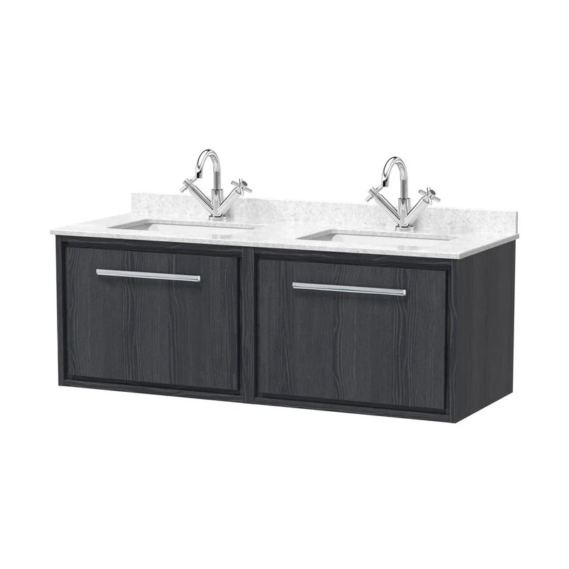 Hudson Reed Lille 1200mm Wall Hung Single Drawer Vanity With Marble Worktop Basin Contemp Graphite Grey Woodgrain MFC Textured Woodgrain,vitreous China 509x1220x470mm
