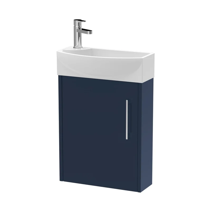 Hudson Reed Juno Compact 440mm Wall Hung 1-door Unit & 1th Basin Rh Contemp Midnight Blue MFC Painted Matt 659x450x220mm
