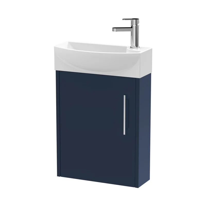 Hudson Reed Juno Compact 440mm Wall Hung 1-door Unit & 1th Basin Lh Contemp Midnight Blue MFC Painted Matt 659x450x220mm