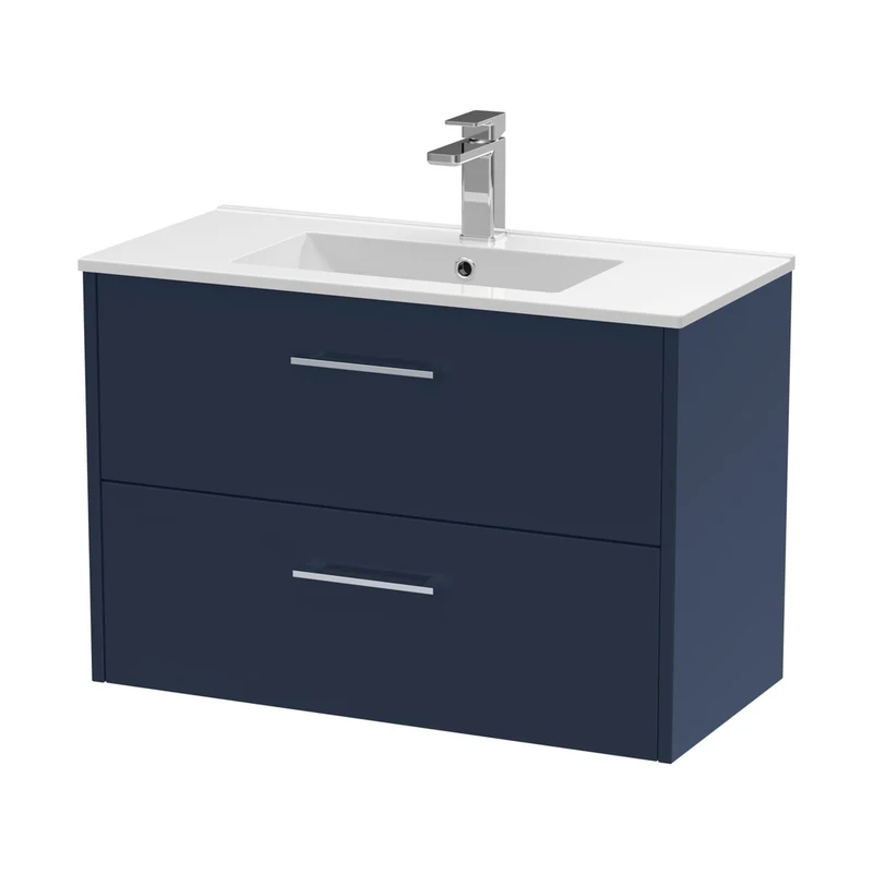 Hudson Reed Juno 800mm Wall Hung 2-drawer Vanity & Basin 2 Contemp Midnight Blue MFC Painted Matt 557x800x390mm