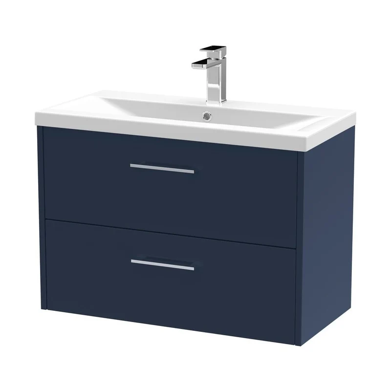 Hudson Reed Juno 800mm Wall Hung 2-drawer Vanity & Basin 1 Contemp Midnight Blue MFC Painted Matt 579x810x390mm