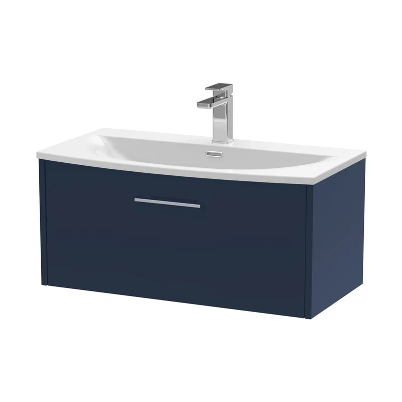 Hudson Reed Juno 800mm Wall Hung Single Drawer Vanity & Basin 4 Contemp Midnight Blue MFC Painted Matt 389x810x440mm
