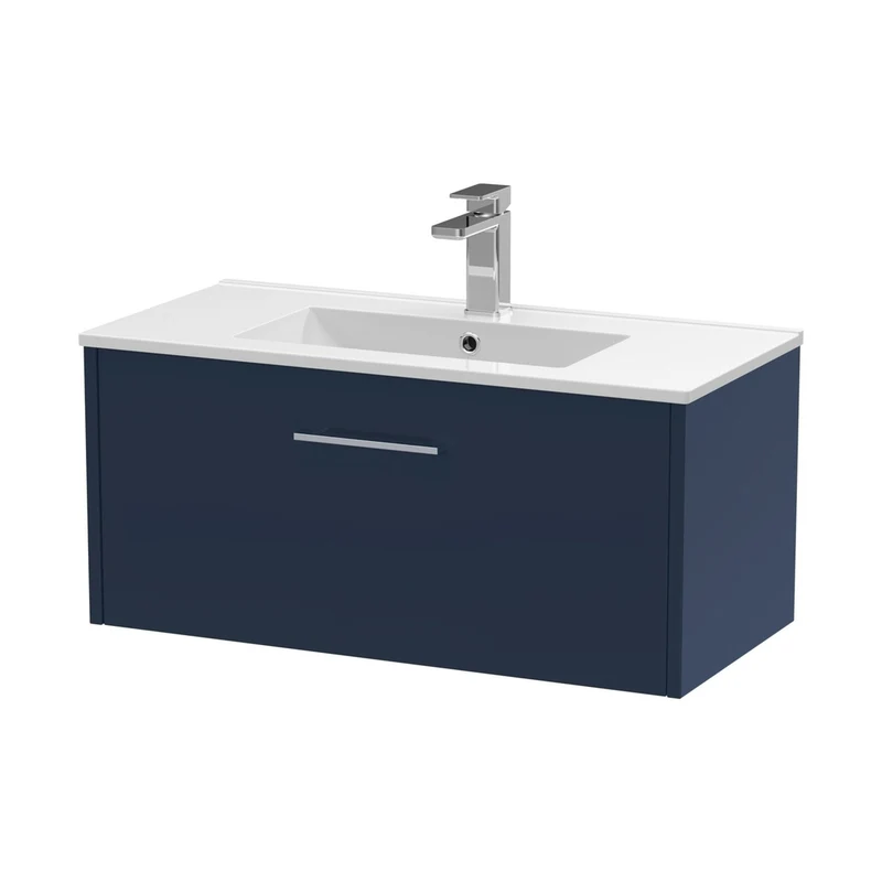 Hudson Reed Juno 800mm Wall Hung Single Drawer Vanity & Basin 2 Contemp Midnight Blue MFC Painted Matt 377x800x390mm