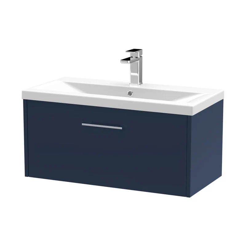 Hudson Reed Juno 800mm Wall Hung Single Drawer Vanity & Basin 1 Contemp Midnight Blue MFC Painted Matt 399x810x390mm