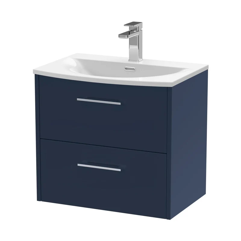 Hudson Reed Juno 600mm Wall Hung 2-drawer Vanity & Basin 4 Contemp Midnight Blue MFC Painted Matt 569x610x440mm