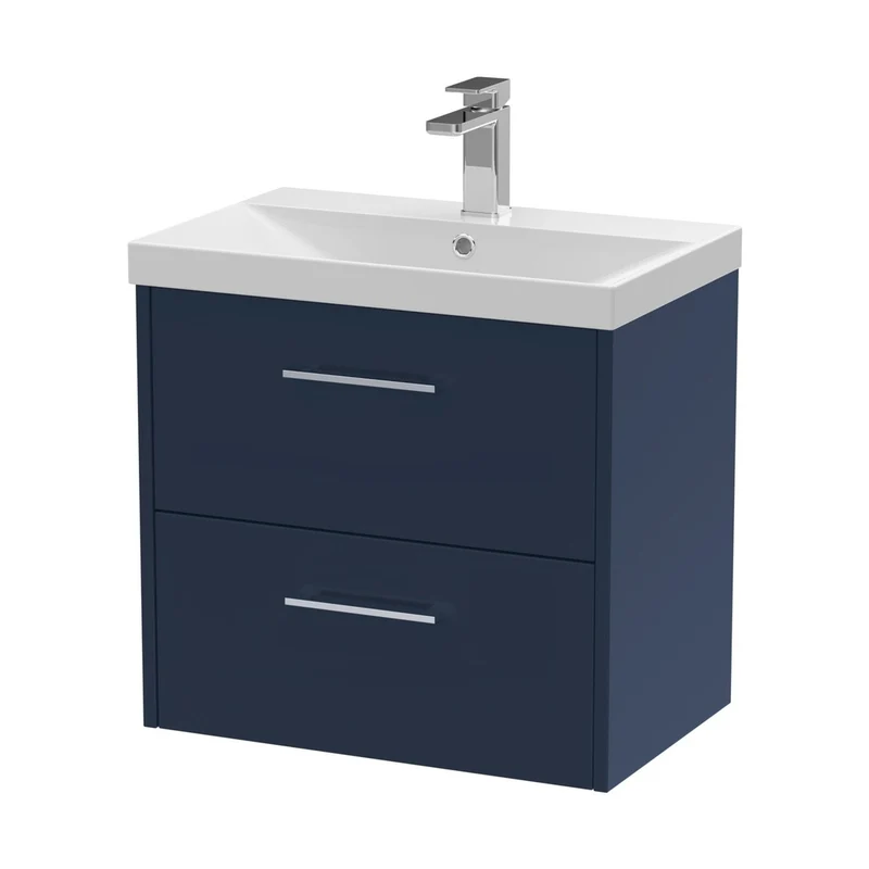 Hudson Reed Juno 600mm Wall Hung 2-drawer Vanity & Basin 3 Contemp Midnight Blue MFC Painted Matt 589x610x395mm
