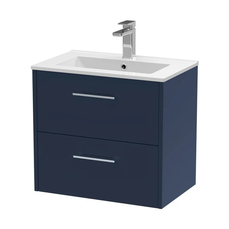 Hudson Reed Juno 600mm Wall Hung 2-drawer Vanity & Basin 2 Contemp Midnight Blue MFC Painted Matt 557x600x390mm