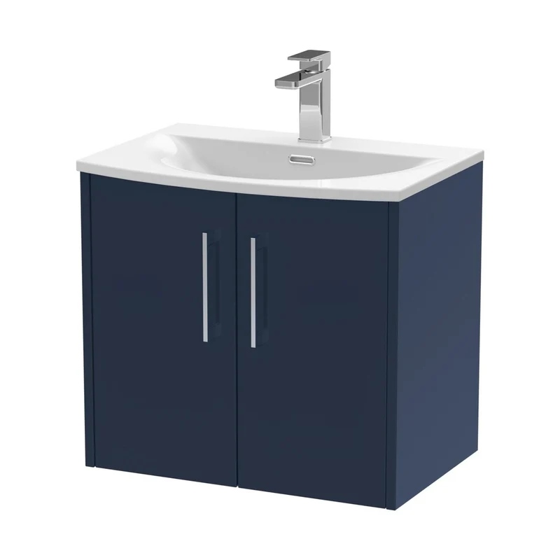 Hudson Reed Juno 600mm Wall Hung 2-door Vanity & Basin 4 Contemp Midnight Blue MFC Painted Matt 569x610x440mm