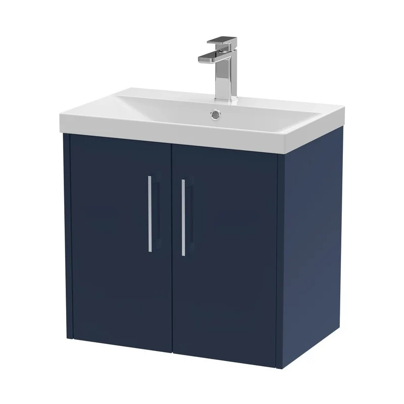 Hudson Reed Juno 600mm Wall Hung 2-door Vanity & Basin 3 Contemp Midnight Blue MFC Painted Matt 589x610x395mm