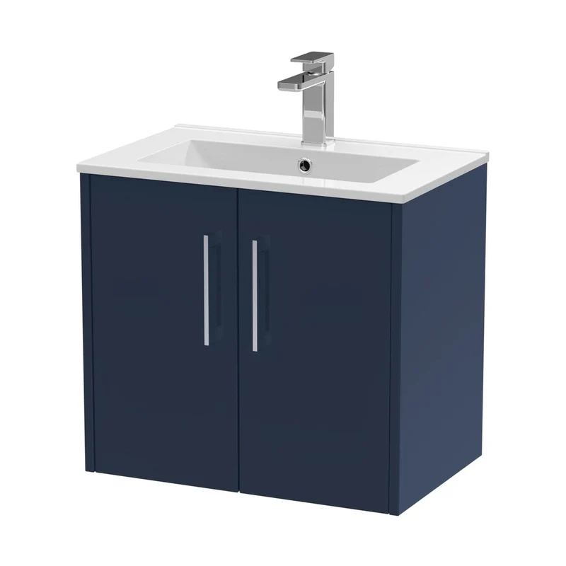 Hudson Reed Juno 600mm Wall Hung 2-door Vanity & Basin 2 Contemp Midnight Blue MFC Painted Matt 557x600x390mm