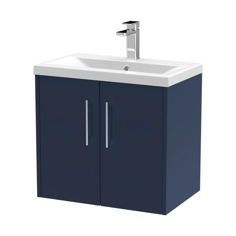 Hudson Reed Juno 600mm Wall Hung 2-door Vanity & Basin 1 Contemp Midnight Blue MFC Painted Matt 579x610x390mm
