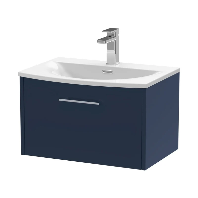 Hudson Reed Juno 600mm Wall Hung Single Drawer Vanity & Basin 4 Contemp Midnight Blue MFC Painted Matt 389x610x440mm