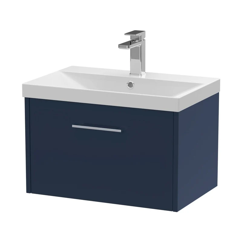 Hudson Reed Juno 600mm Wall Hung Single Drawer Vanity & Basin 3 Contemp Midnight Blue MFC Painted Matt 409x610x395mm