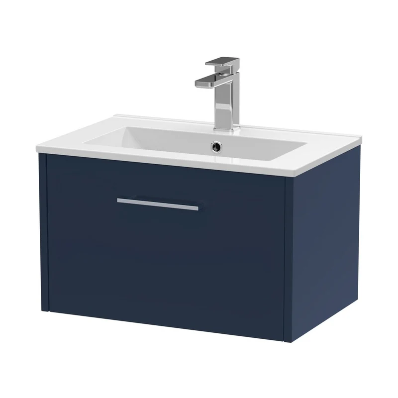 Hudson Reed Juno 600mm Wall Hung Single Drawer Vanity & Basin 2 Contemp Midnight Blue MFC Painted Matt 377x600x390mm