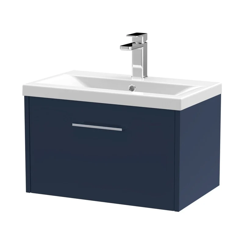 Hudson Reed Juno 600mm Wall Hung Single Drawer Vanity & Basin 1 Contemp Midnight Blue MFC Painted Matt 399x610x390mm