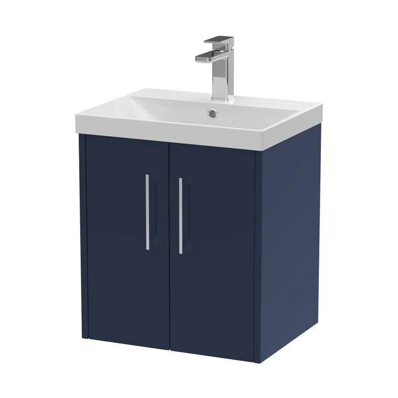 Hudson Reed Juno 500mm Wall Hung 2-door Vanity & Basin 3 Contemp Midnight Blue MFC Painted Matt 589x510x395mm