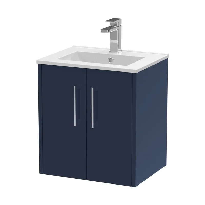 Hudson Reed Juno 500mm Wall Hung 2-door Vanity & Basin 2 Contemp Midnight Blue MFC Painted Matt 557x500x390mm