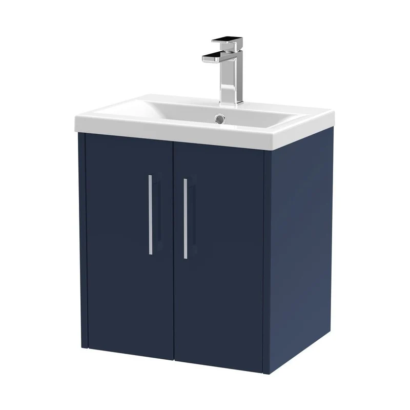 Hudson Reed Juno 500mm Wall Hung 2-door Vanity & Basin 1 Contemp Midnight Blue MFC Painted Matt 579x510x390mm