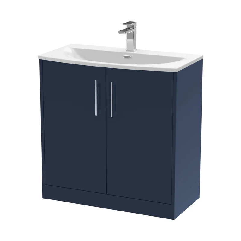 Hudson Reed Juno 800mm Floor Standing 2-door Vanity & Basin 4 Contemp Midnight Blue MFC Painted Matt 833x810x440mm