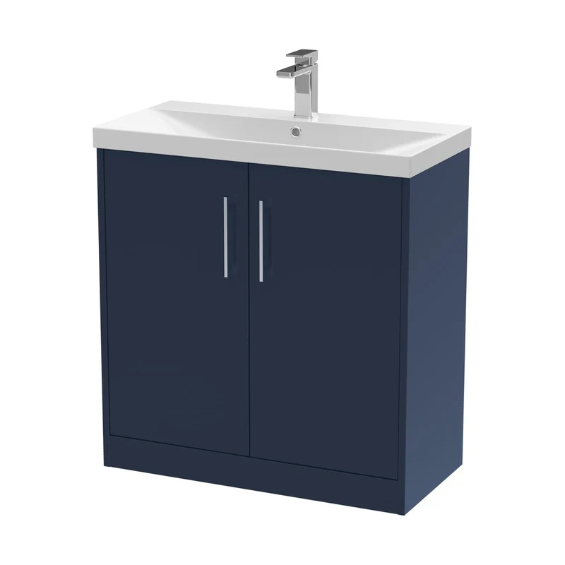 Hudson Reed Juno 800mm Floor Standing 2-door Vanity & Basin 3 Contemp Midnight Blue MFC Painted Matt 853x810x395mm
