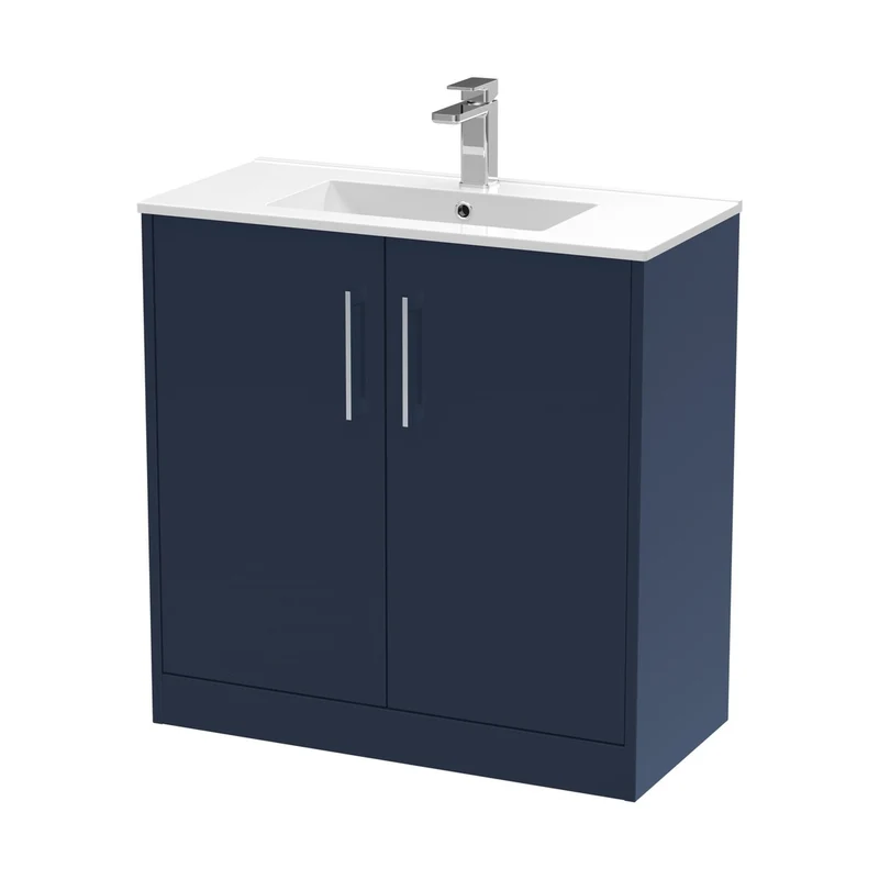 Hudson Reed Juno 800mm Floor Standing 2-door Vanity & Basin 2 Contemp Midnight Blue MFC Painted Matt 821x800x390mm