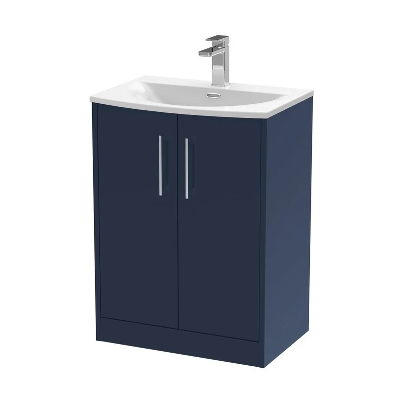 Hudson Reed Juno 600mm Floor Standing 2-door Vanity & Basin 4 Contemp Midnight Blue MFC Painted Matt 833x610x440mm