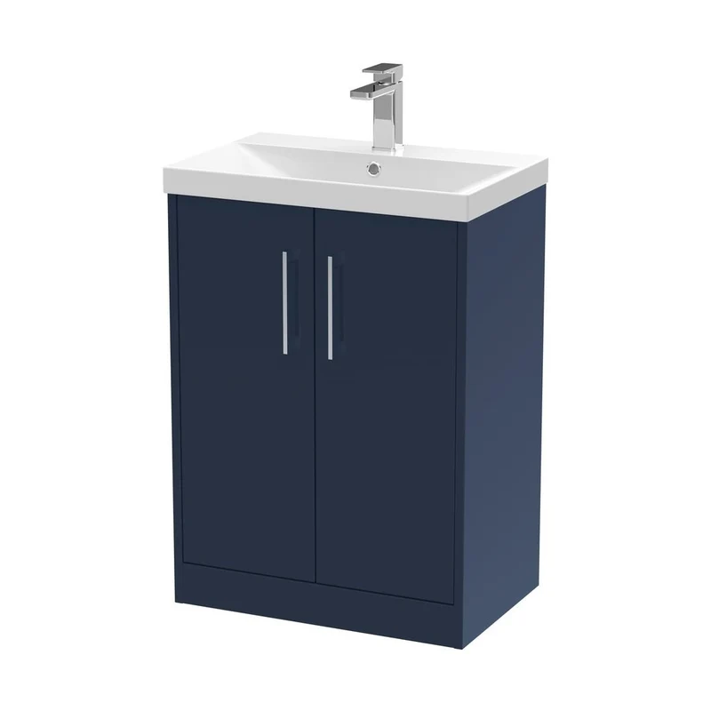 Hudson Reed Juno 600mm Floor Standing 2-door Vanity & Basin 3 Contemp Midnight Blue MFC Painted Matt 853x610x395mm