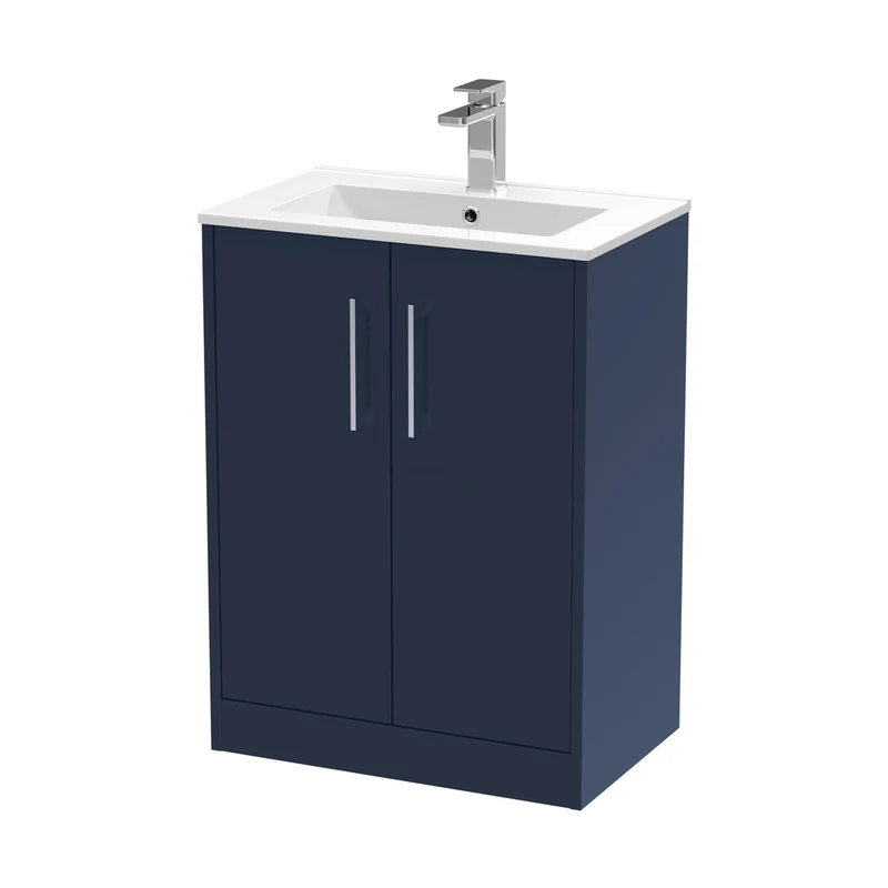 Hudson Reed Juno 600mm Floor Standing 2-door Vanity & Basin 2 Contemp Midnight Blue MFC Painted Matt 821x600x390mm