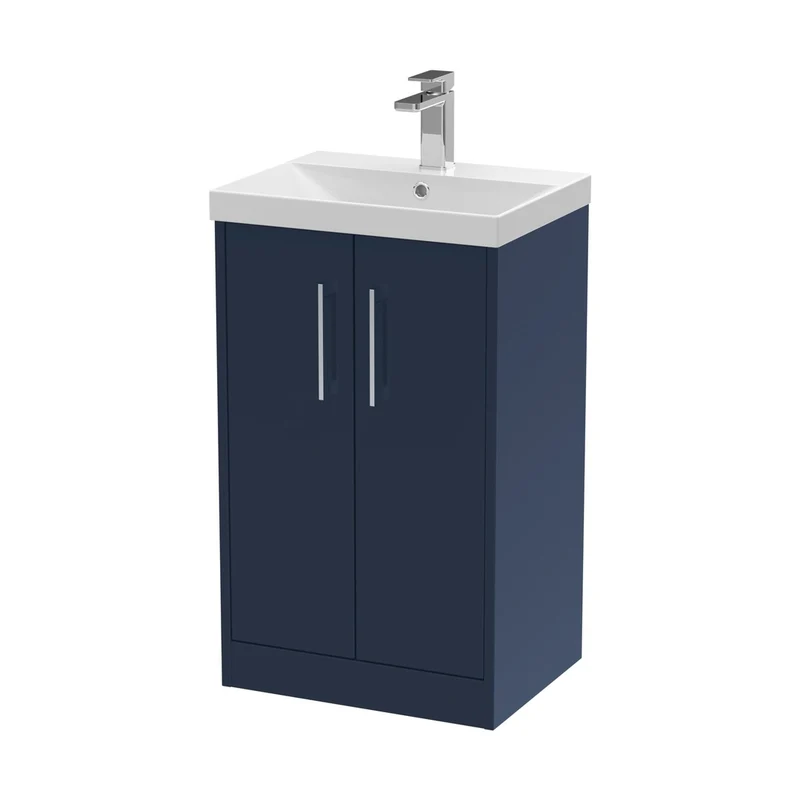 Hudson Reed Juno 500mm Floor Standing 2-door Vanity & Basin 3 Contemp Midnight Blue MFC Painted Matt 853x510x395mm