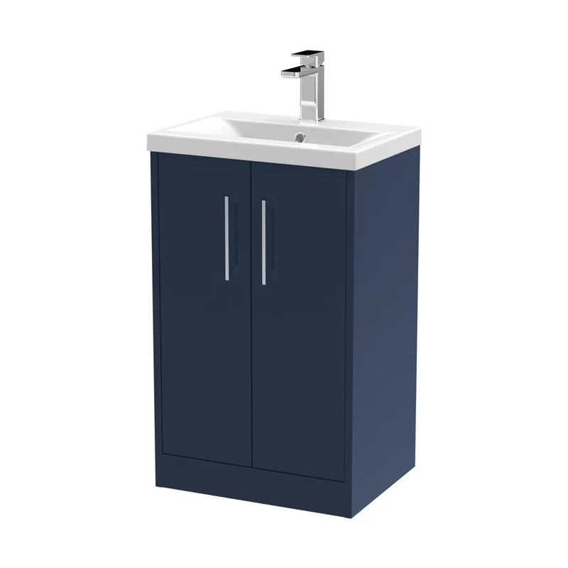 Hudson Reed Juno 500mm Floor Standing 2-door Vanity & Basin 1 Contemp Midnight Blue MFC Painted Matt 843x510x390mm