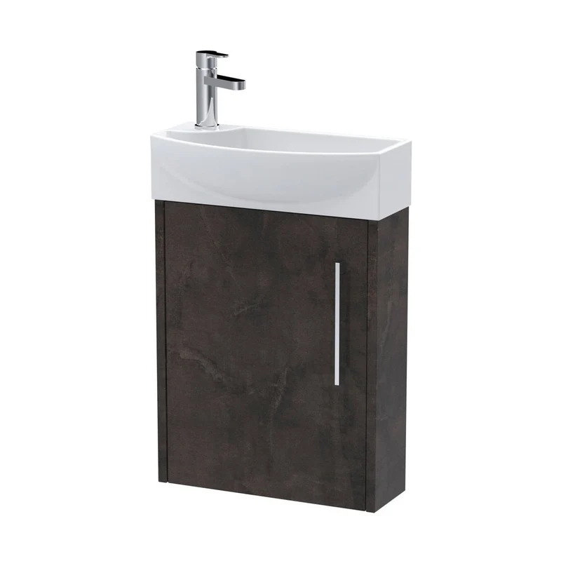 Hudson Reed Juno Compact 440mm Wall Hung 1 Door Unit & 1th Basin Rh Contemp Metallic Slate MFC Textured Matt 659x450x220mm