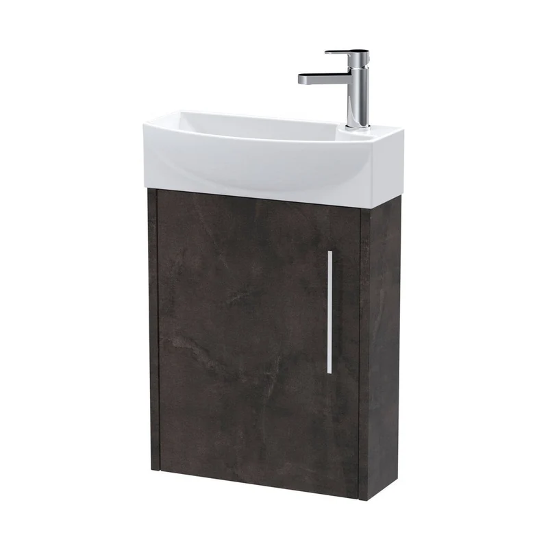 Hudson Reed Juno Compact 440mm Wall Hung 1 Door Unit & 1th Basin Lh Contemp Metallic Slate MFC Textured Matt 659x450x220mm